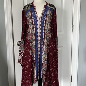 Aratta Silent Journey Tunic Dress Large Burgundy Colorful Boho Whimsy